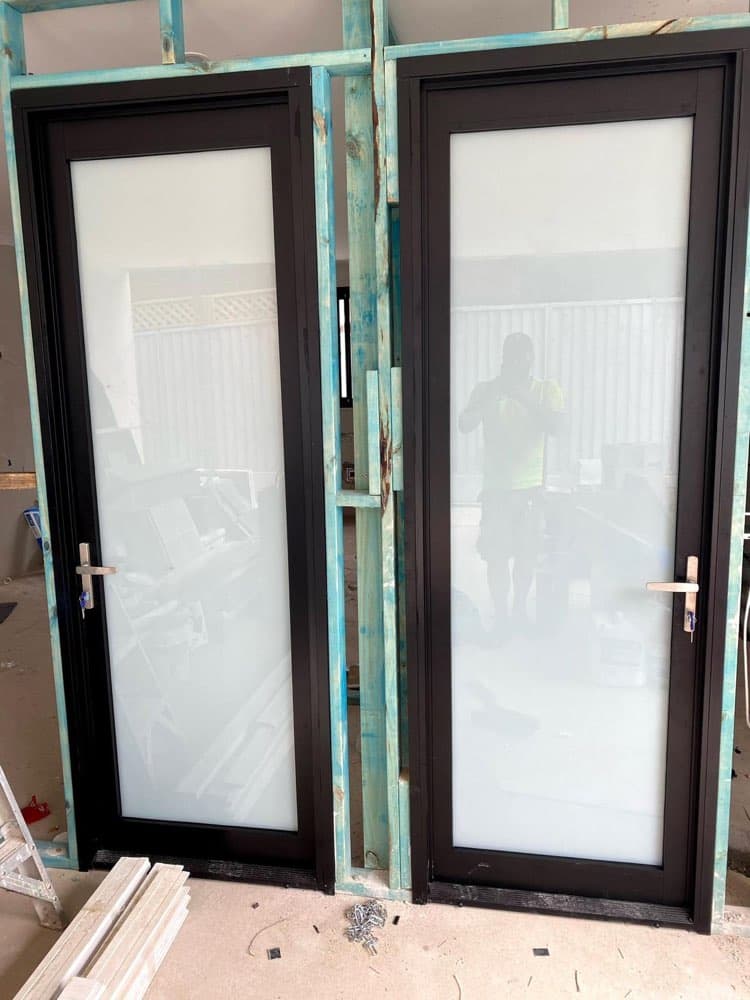 Black Frame Doors, Frosted Glass, Mid-Install