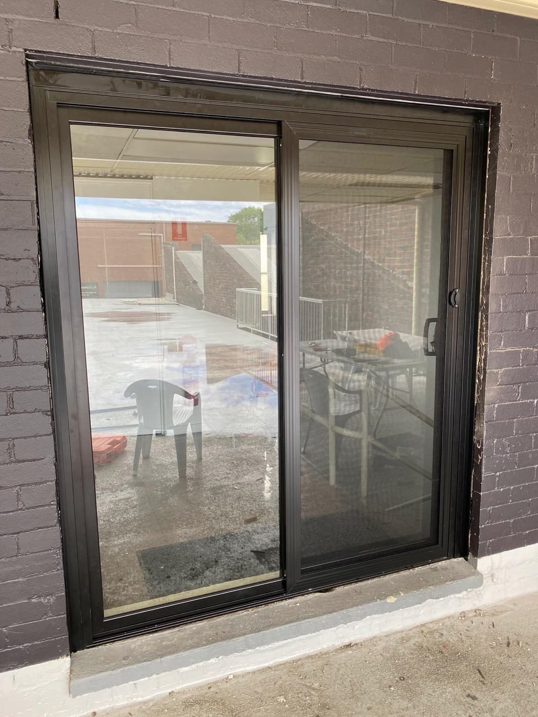 Black Frame Sliding Door, Commercial Stairwell