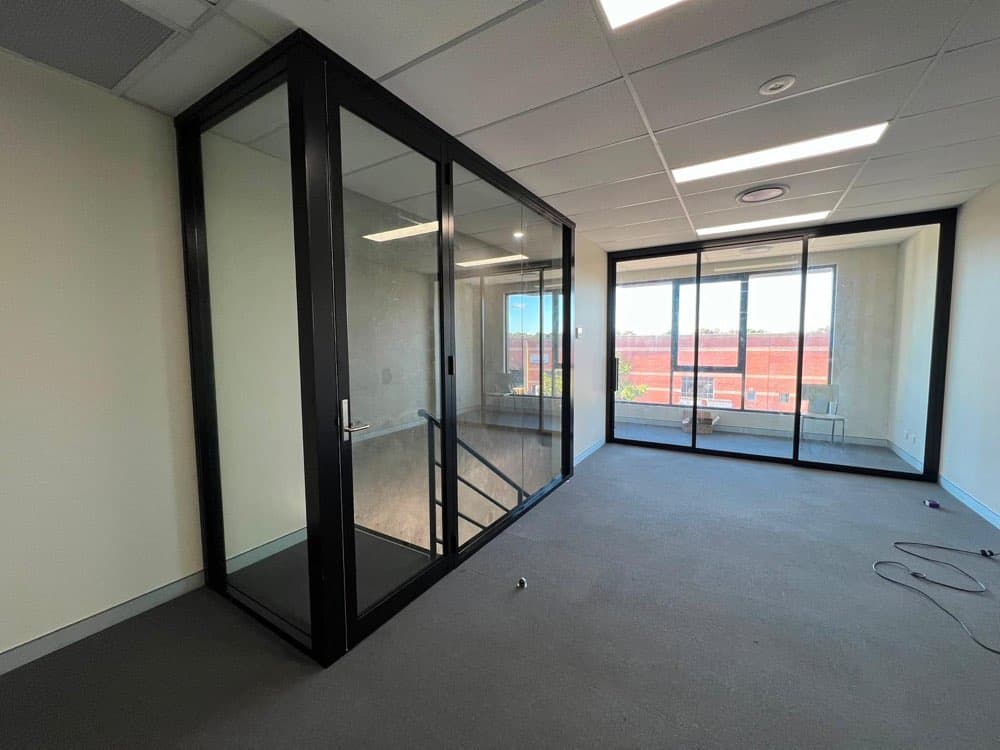 Black Frame Glass Partition, Staircase Office